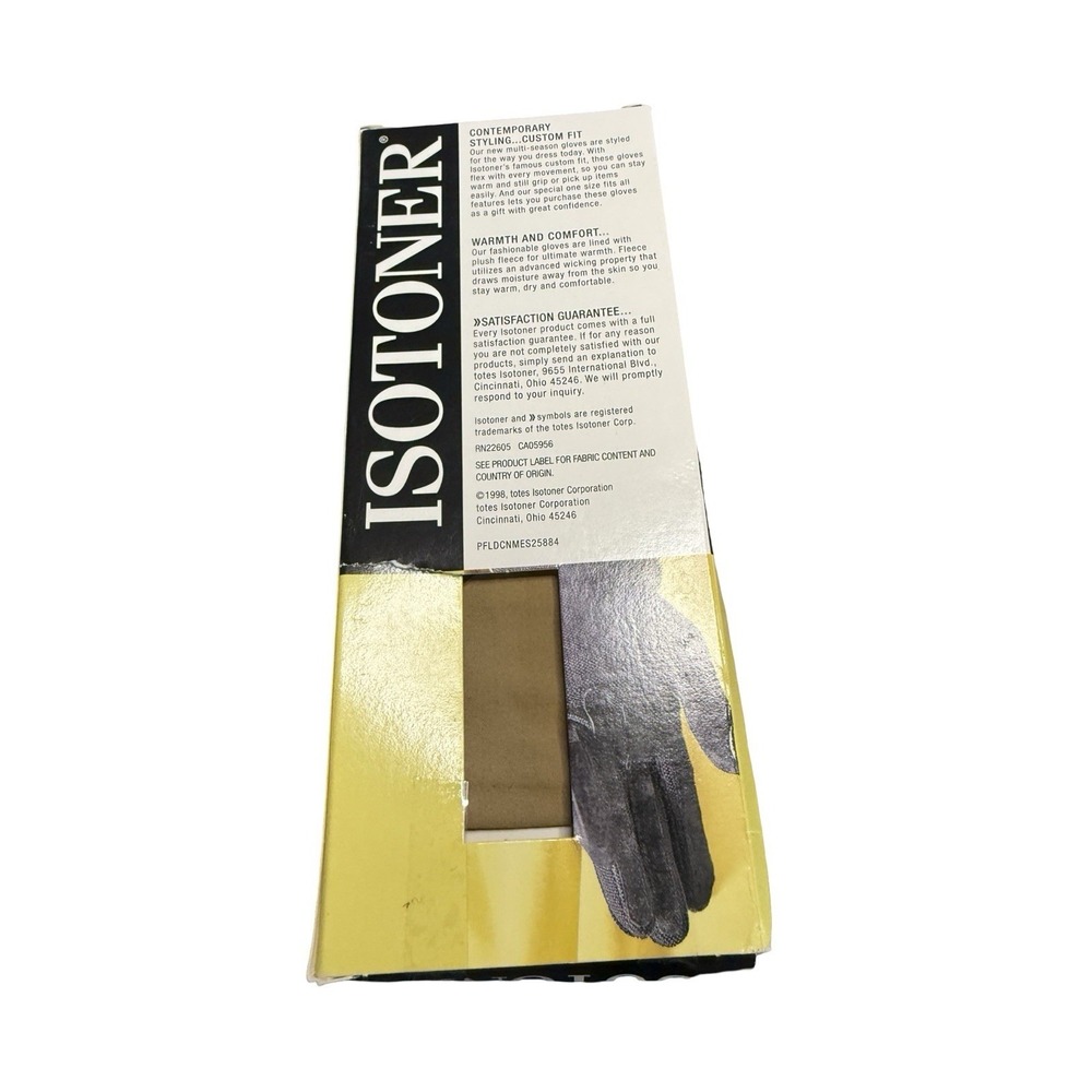 Isotoner Classics fleece lined tan taupe gloves new in‎ package 1998 one size - Picture 2 of 2